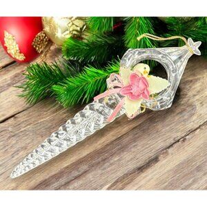 Vintage Lovebirds Nest in Icicle Christmas Tree Ornament Acrylic Floral